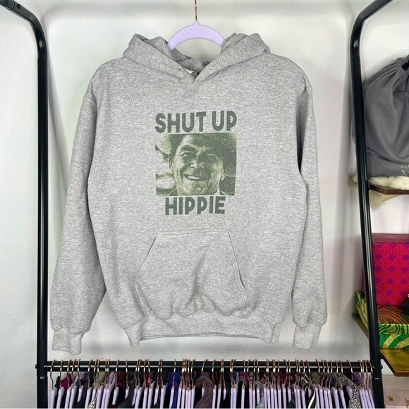 GILDAN Gray Shut Up Hippie Reagan Hoodie - Picture 1 of 5
